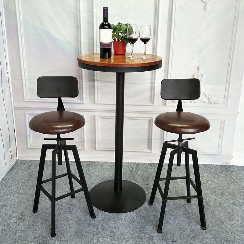 Industrial Metal Barstool Faux Leather Upholstered Counter Stool in Matte Finish