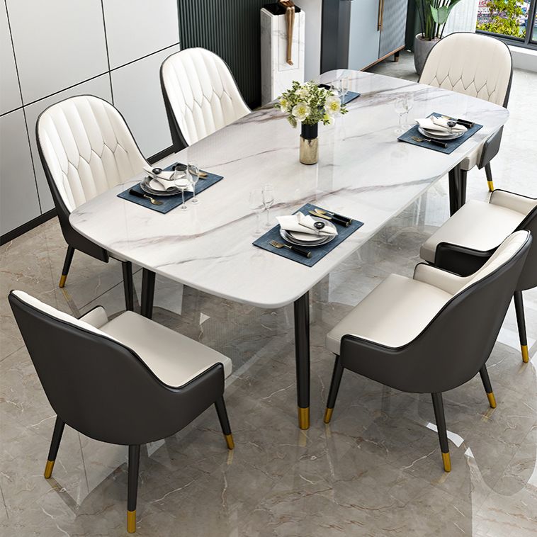 Mesa de comedor de piedra sinterizada Estilo de lujo 4 patas Mesa de rectángulo de base de acero al carbono para el hogar