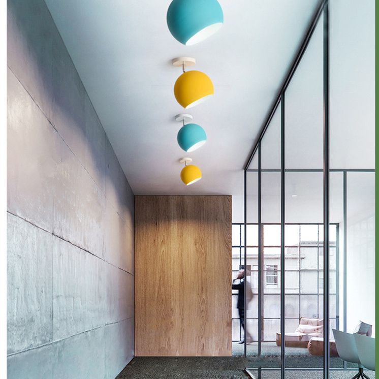 1 Light Semi Flush Mount Light Macaron Metal Ceiling Mount Chandelier for Bedroom