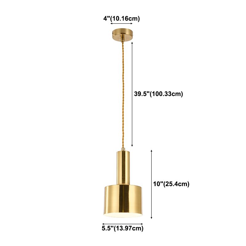 Lámpara de colgante de cilindro de hierro de luz de luz de un solo colgante moderno en oro en oro