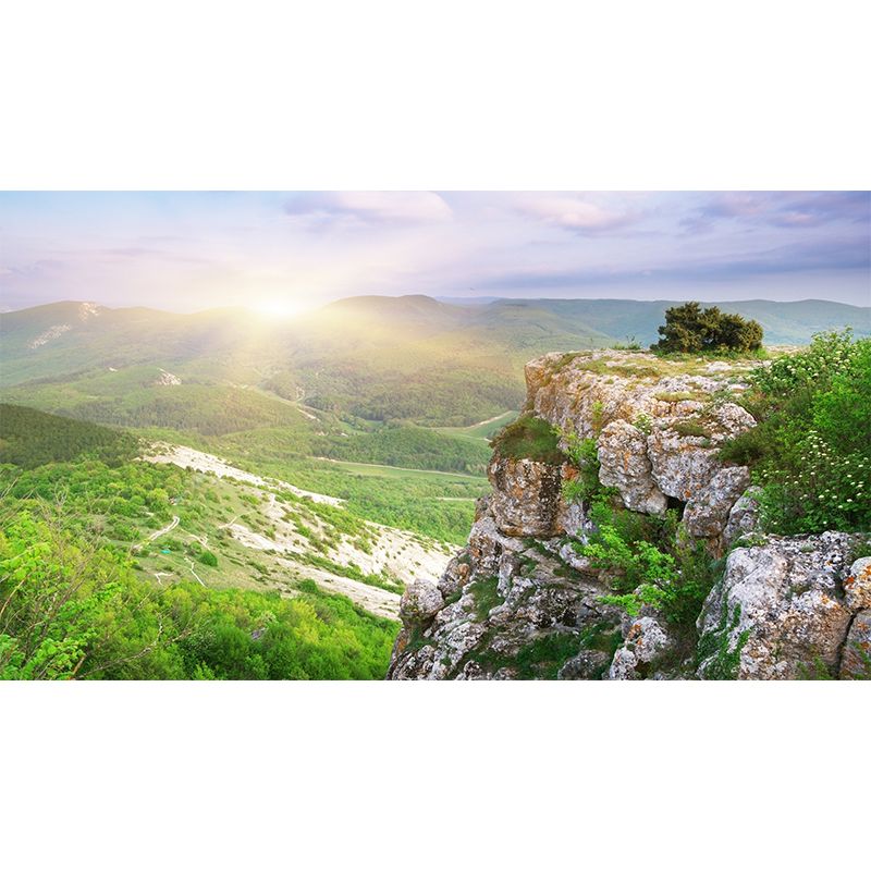 Large Mountain Peak Landscape Mural Blue-Green Non-Woven Wall Art, Washable, Custom Print