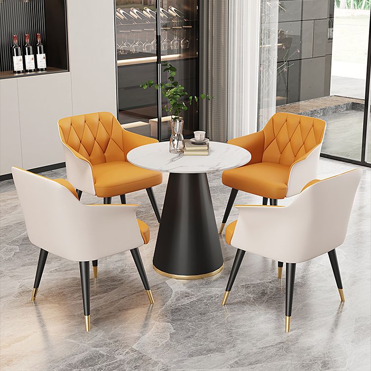Glam Metal Dining Room Chairs Faux Leather Dining Arm Chair for Home Use