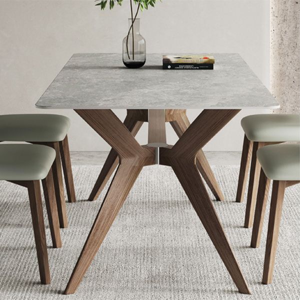 Industrial Dinner Table Stone Rectangle Dining Site Table in Grey