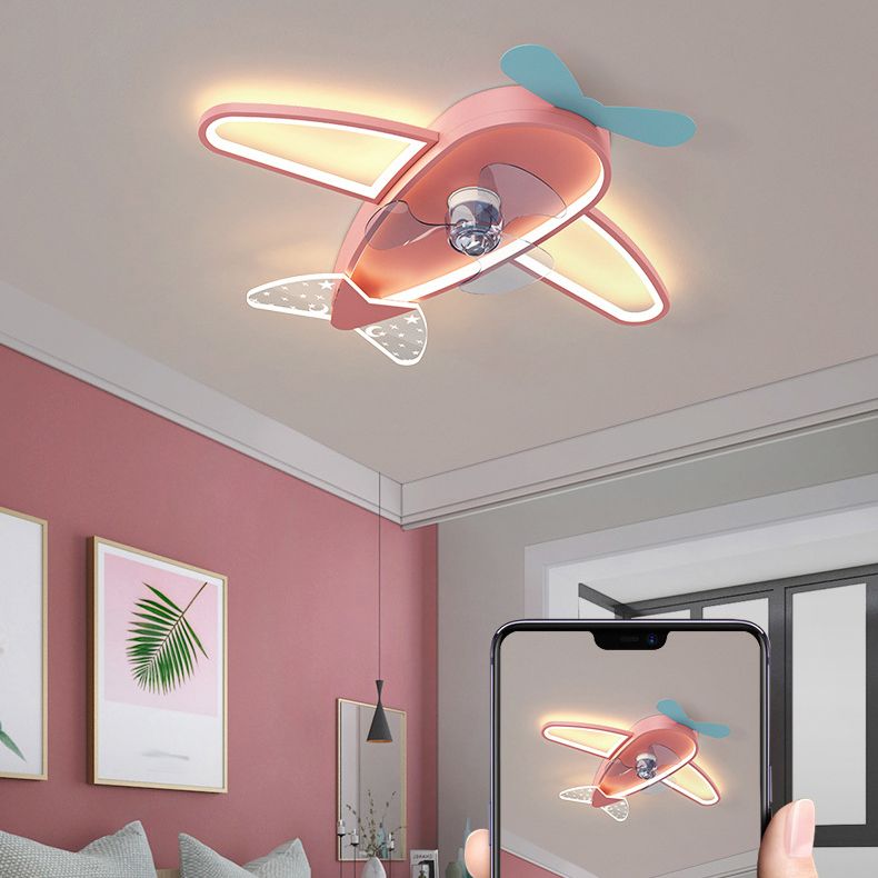 Children LED Ceiling Fan Light Simple Ceiling Mount Lamp with Acrylic Shade for Kid's Room