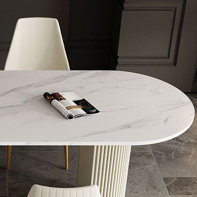 Metal Traditional Luxury Dining Table Free Form Sintered Stone Table with Double Pedestal