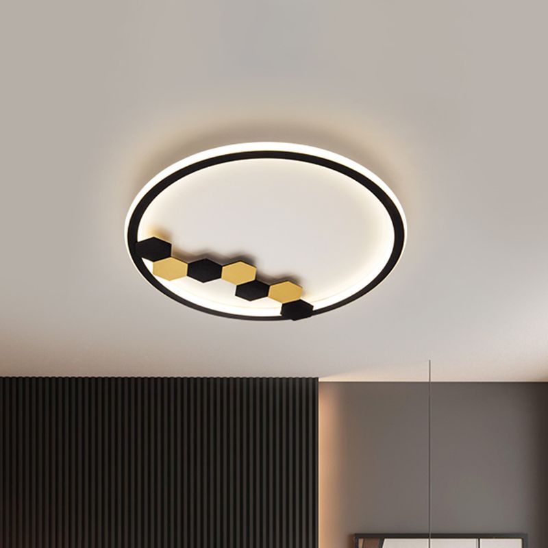 Simple Round/Square Ceiling Flush Acrylic LED Corridor Flush Mount Lamp with Leaf/Geometric Design in Black