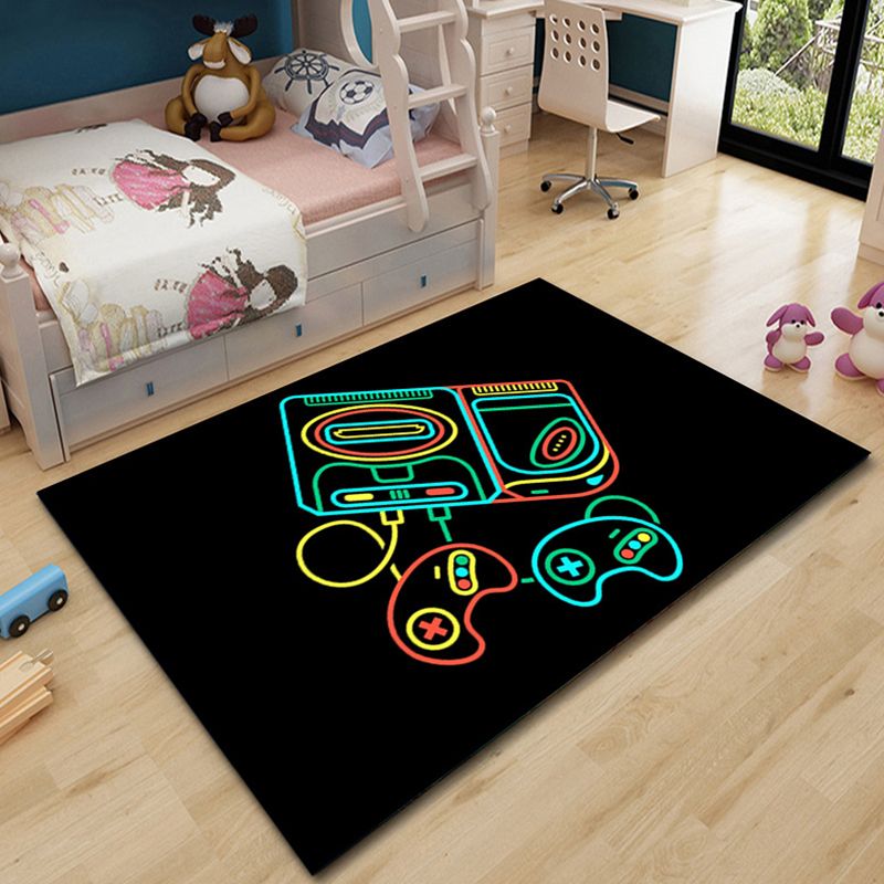 Black Polyester Carpet Leisure Game Pad Pattern Area Rug Stain Resistant Carpet for Home Decor