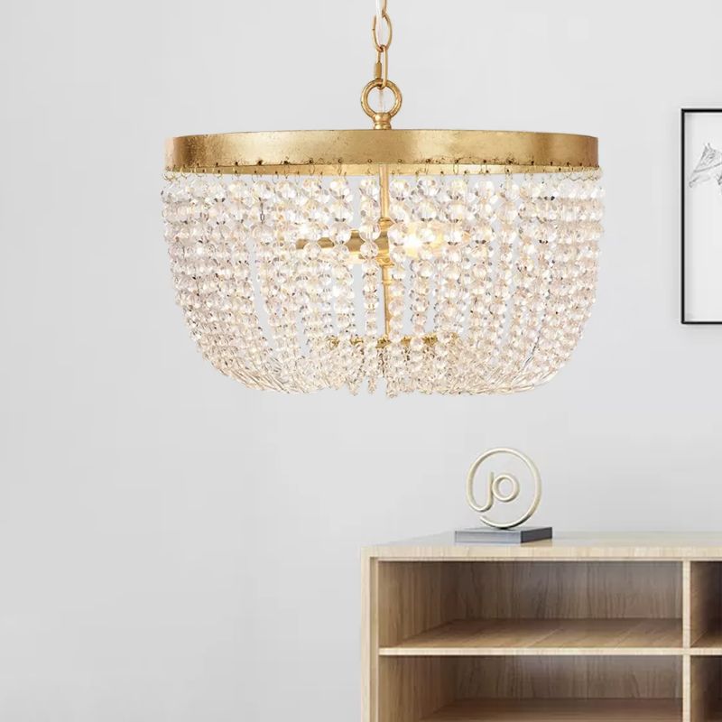 16"/19.5" Wide Dome Chandelier Lighting Modern Crystal Brass 3/5 Bulbs Hanging Ceiling Light