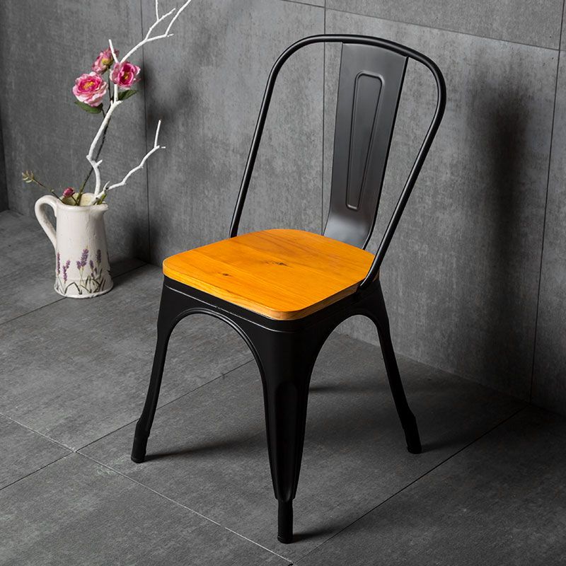 Industrial Dining Room Chair Slat Back Side Chair with Metal Legs for Home Use