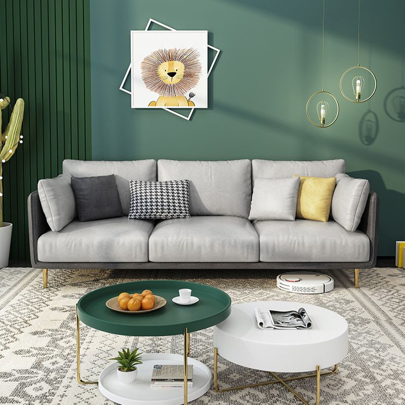 Imitation Leather Sofa with Pillow Back Square Armrest Latex Seat Filled with Wood