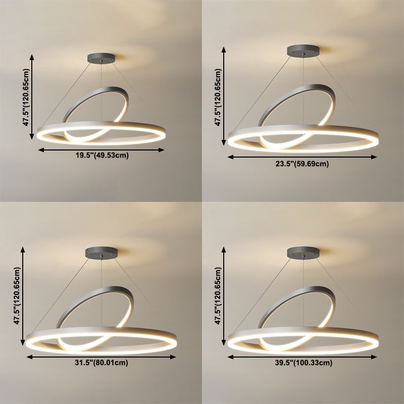 Circular LED Chandelier Metal Simple Style Pendant Light Fixture in Black