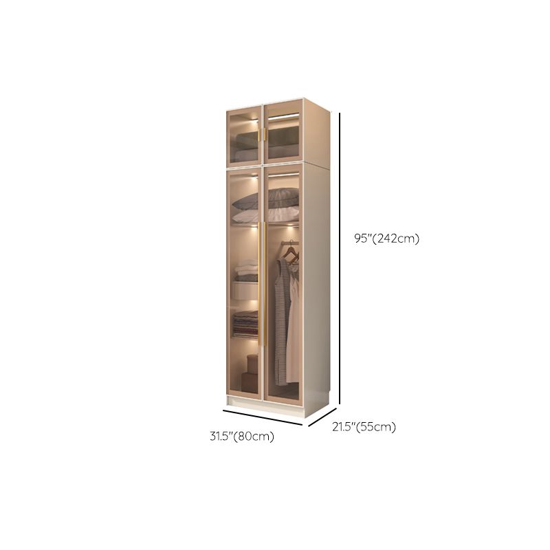 Glass and Wood Wardrobe Cabinet with Shelves Modern Wardrobe Closet