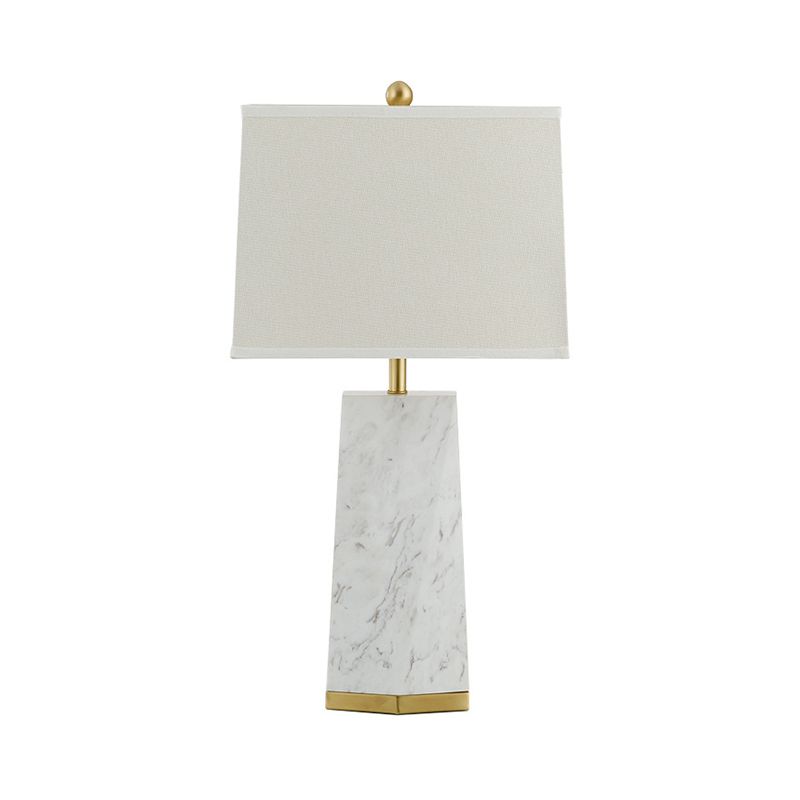 White Trapezoid Table Light Modernism 1 Head Fabric Reading Lamp with Marble Base