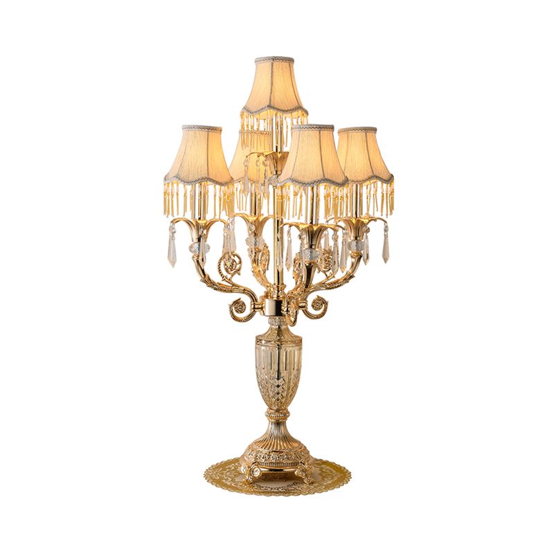 5 Lampenkristall Speere Tisch Leuchtt traditionelle Gold Candlestick Parlour Nachttischlampe mit/ohne Stoff Glocke Schatten