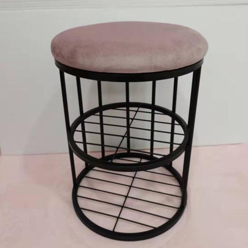 Glam Cylinder Shape Pouf Chair Plain Velvet with Bottom Rack Storage Pouf