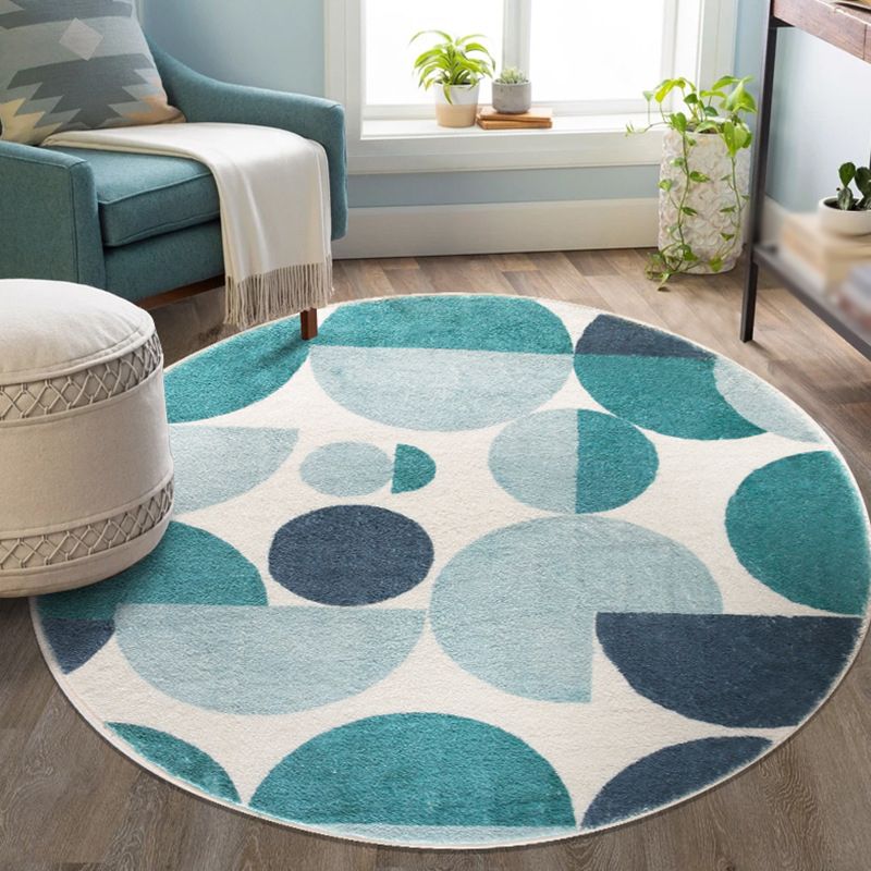 Contemporary Geometric Rug Green Polyester Indoor Carpet Washable Area Rug for Home Decor