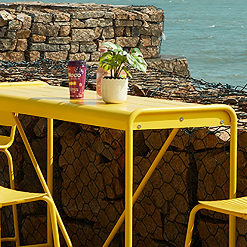 Rectangle Outdoor Bar Dining Table Metal Bar Table with Trestle Base