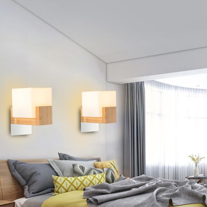Modern Simple Wooden Wall Light Sconces Square Shape Wall Mounted Light