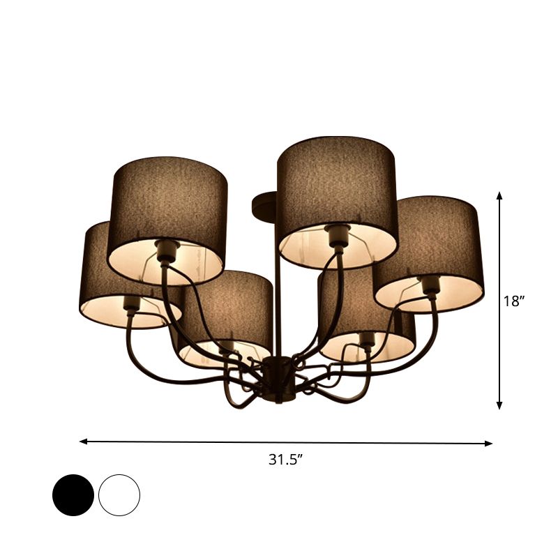 Plafonnier baril noir/blanc modernisme 3/6 ampoules lustre Semi-encastré en tissu pour salon