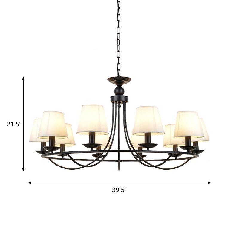 Classic Bucket Shade Chandelier Lighting Fabric Pendant Light in Black for Living Room