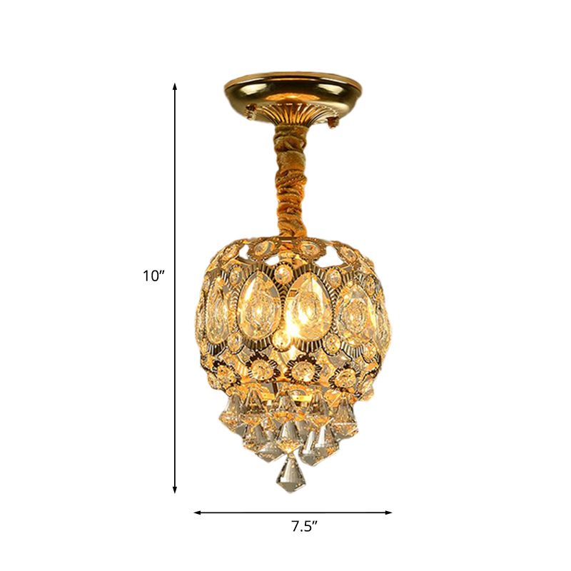 Traditional Oval Flush Light Fixture 1 Bulb Crystal Close to Ceiling Lamp in Gold