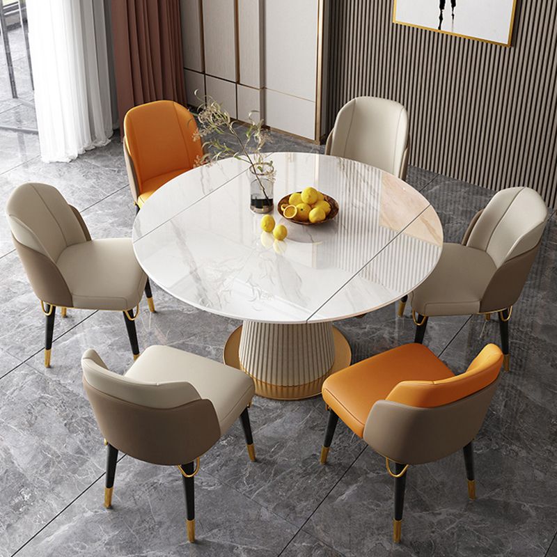 Glam Round Shape Dining Table Standard Sintered Stone Dining Table with Pedestal Base