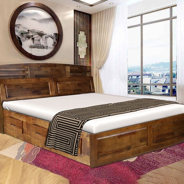 Mid-Century Solid Wood Standard Bed Footboard Bed with Headboard