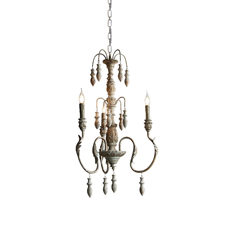 Éclairage pendentif en bois en détresse en détresse Classic Living Room Chandelier Lightture avec gouttelettes