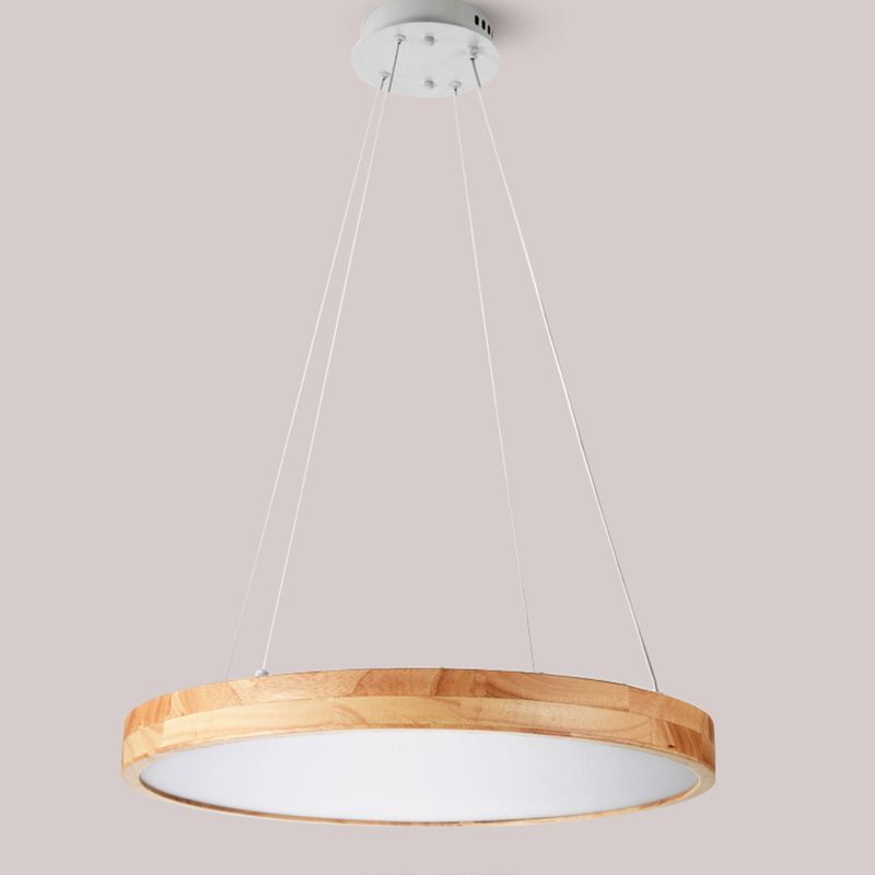 Round Wooden Hanging Lamp LED Pendant Light for Dining Room with Acrylic Shade