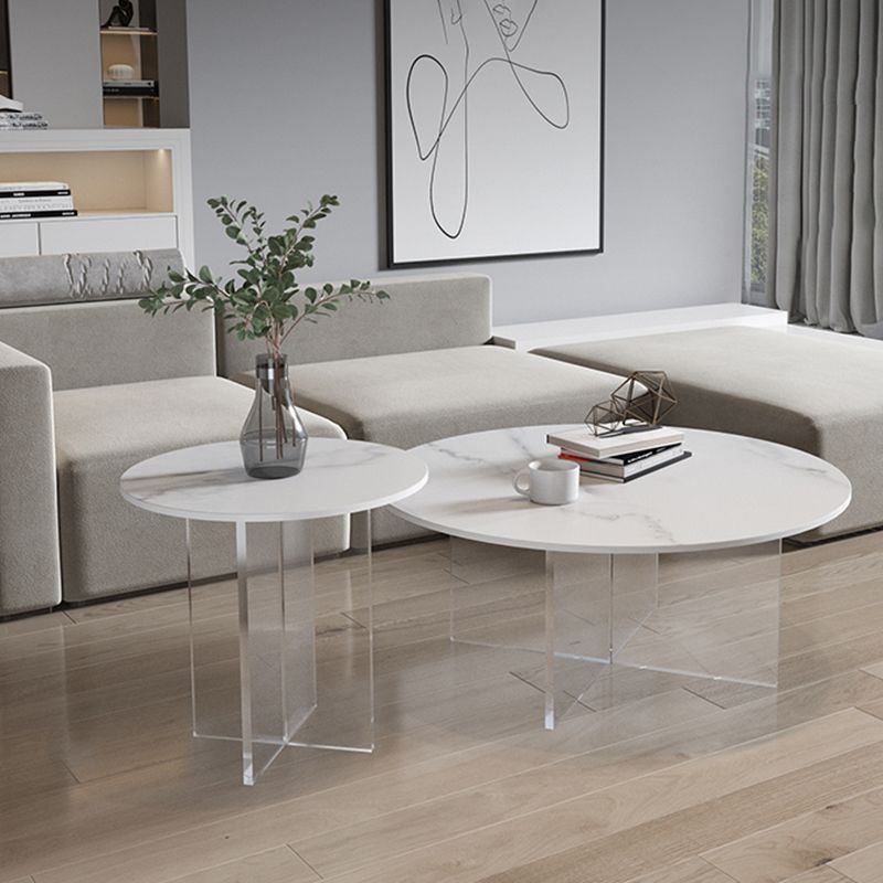 Slate and Acrylic Cocktail Table Modern White Round Coffee Table