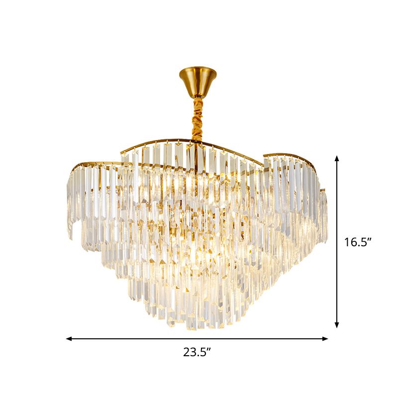 Crystal Block Brass Chandelier Light Fixture Spiral 5-Head Modernist LED Ceiling Suspension Lamp
