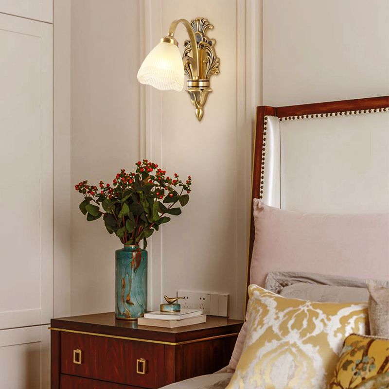 Modern Wall Lamp Copper Wall Mount Lamp with Glass Shade for Living Room