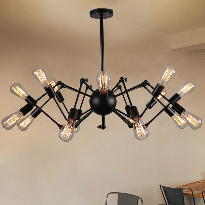 Radial Chandelier Lights Industrial Style Metal Hanging Pendant Lights in Black