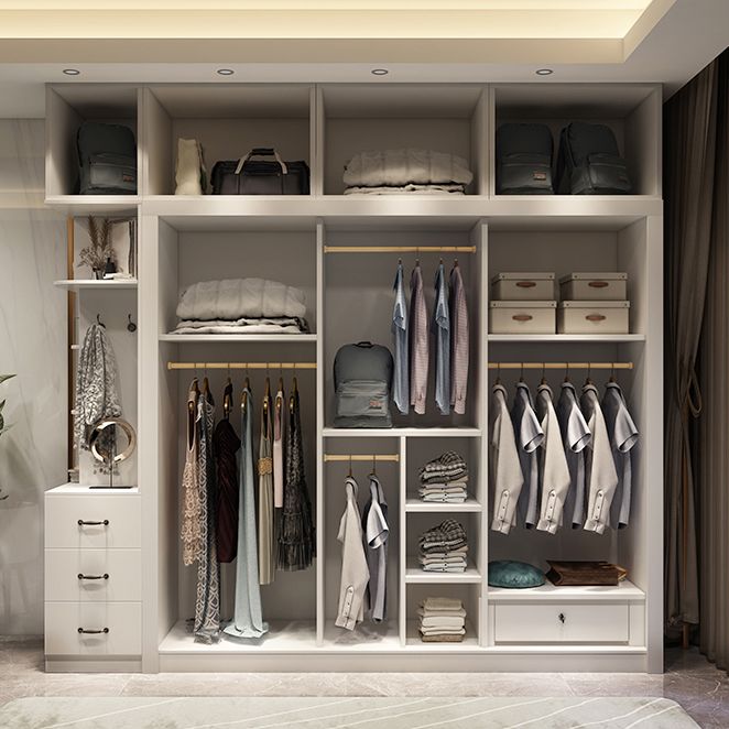 Engineered Wood Wardrobe Cabinet White Modern Wardrobe with Drawer