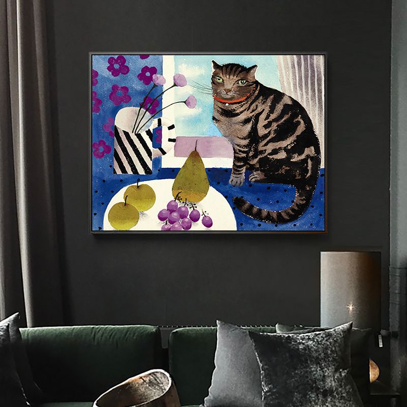 Childrens Art Kids Wall Art Cat and Fruit Painting Canvas Print for Bedroom