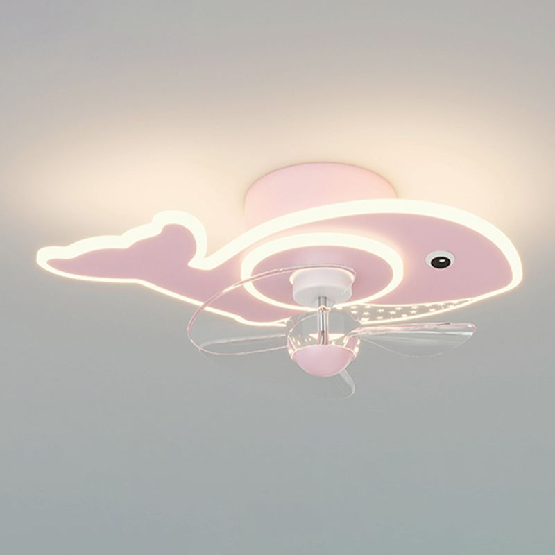 Children Ceiling Fan Light LED Ceiling Mount Lamp with Acrylic Shade for Bedroom