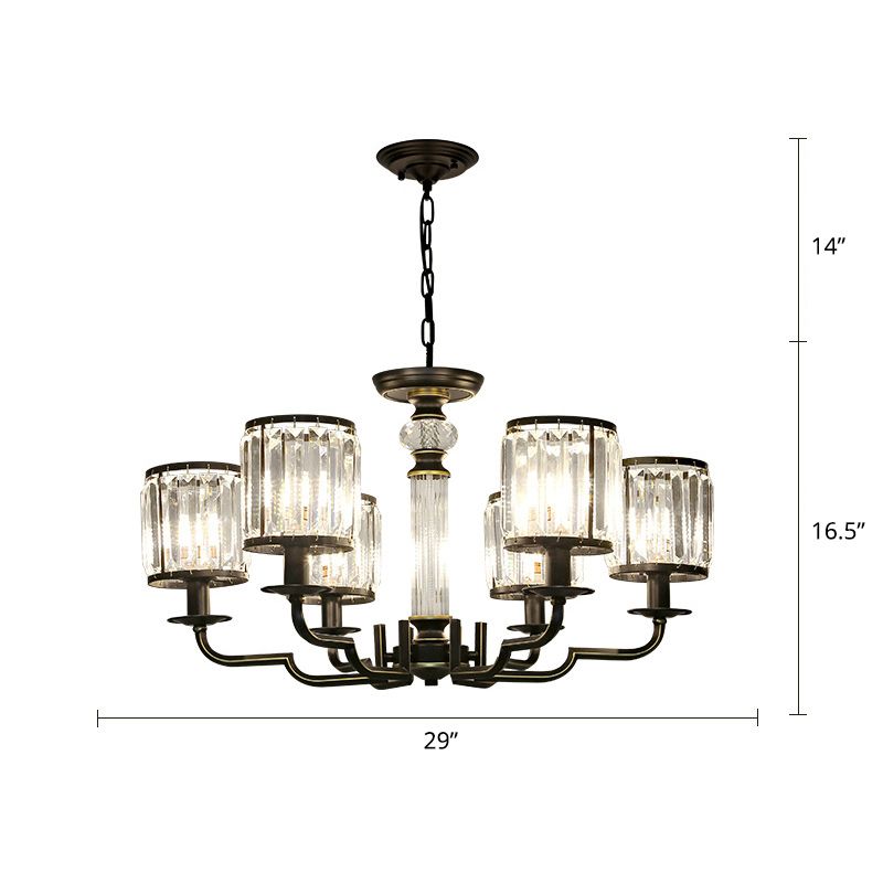 Black Finish Pendant Lamp Minimalist Crystal Cylinder Hanging Chandelier for Bedroom