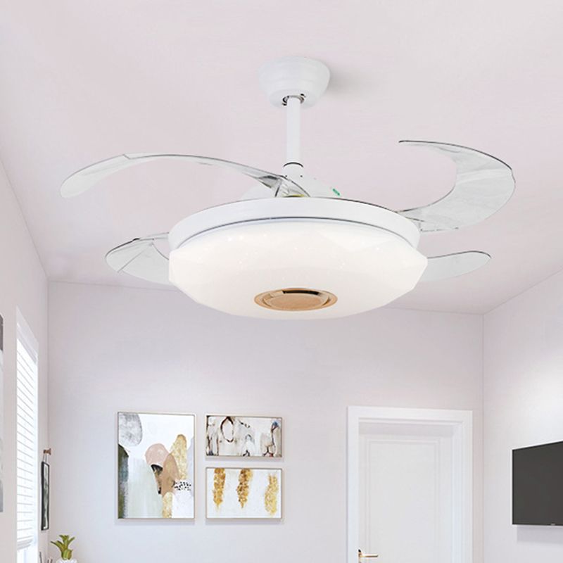 Metal White Hanging ventilador de ventilador Circular de 36 "W LED Contemporáneo Semi Flush Lighting Lighting con 4 cuchillas, control remoto/de pared/control remoto y de pared