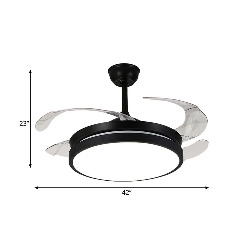 Hedendaagse ronde hangerse ventilatorlamp LED METAL 5 DUIDE BLADES SEMI VLOBEL LIMMTER IN ZWART VOOR LIDE ROOM, 42 "W