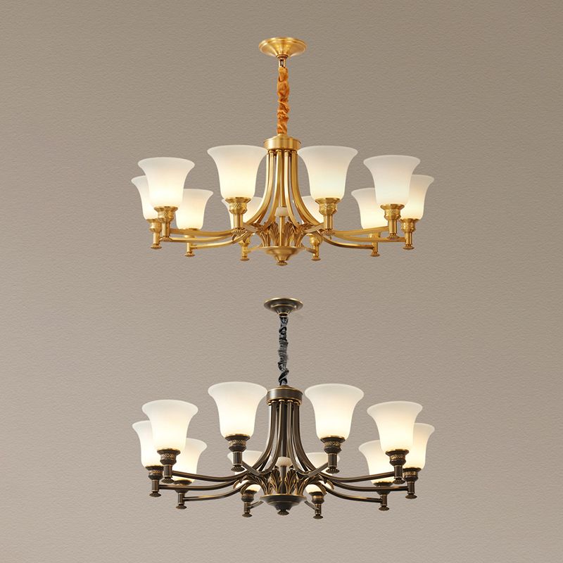Flare Up Chandelier Traditional Frosted White Glass Hanging Light Fixture for Living Room