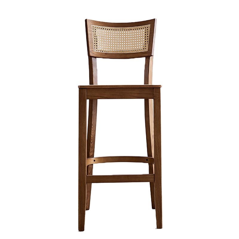 Modern Rattan Square Bar Stool Solid Wood Armless Bar Stool for Living Room