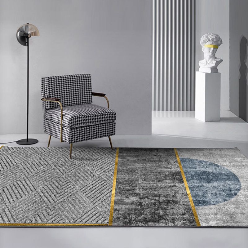 Gray Modern Rug Polyester Abstract Graphic Rug Washable Rug for Living Room