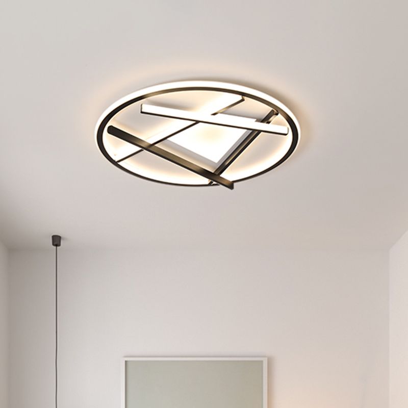 16"/19.5" W Acrylic Ring and Linear Flush Mount Minimalist LED Flush Ceiling Light Fixture in Black, White/Warm Light