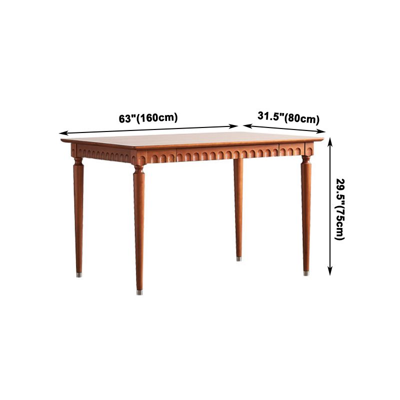 Mesa de comedor estándar rectangular de madera maciza marrón de mediados de siglo para cocina
