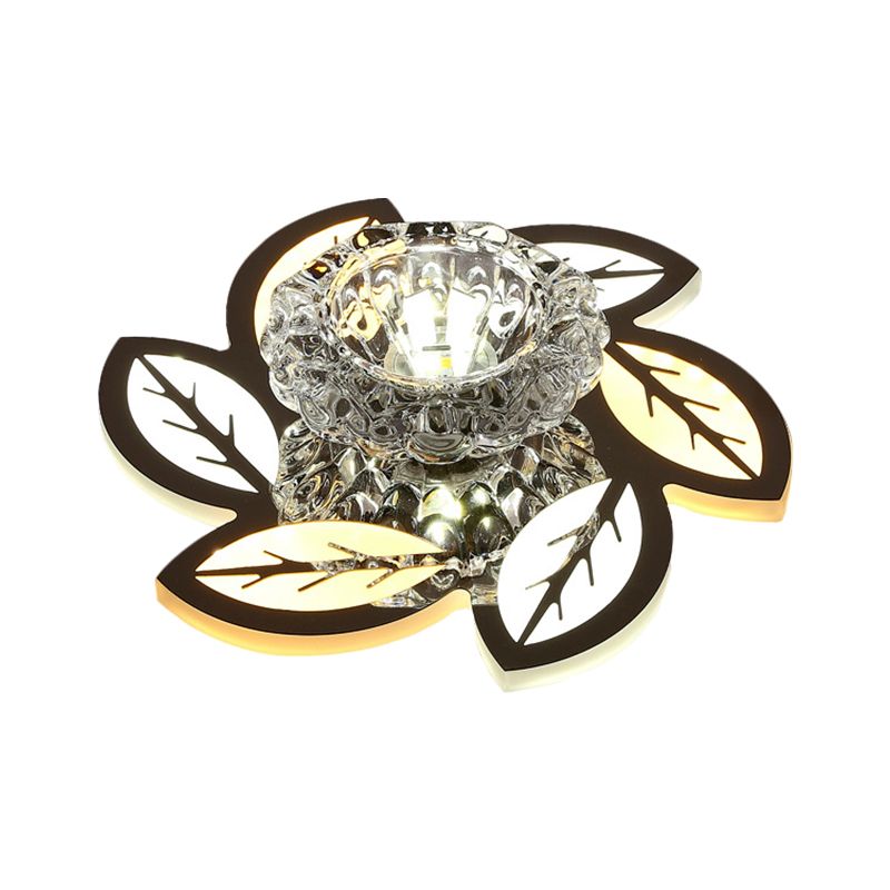 LED Floral/Leaf Ceiling Mounted Fixture Modern Clear Crystal Shade Flush Mount Lighting for Corridor