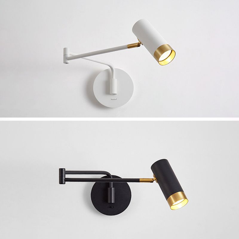 Metal Swing Arm Wall Lighting in Modern Style Half Cylinder Shade Sconce Lamp