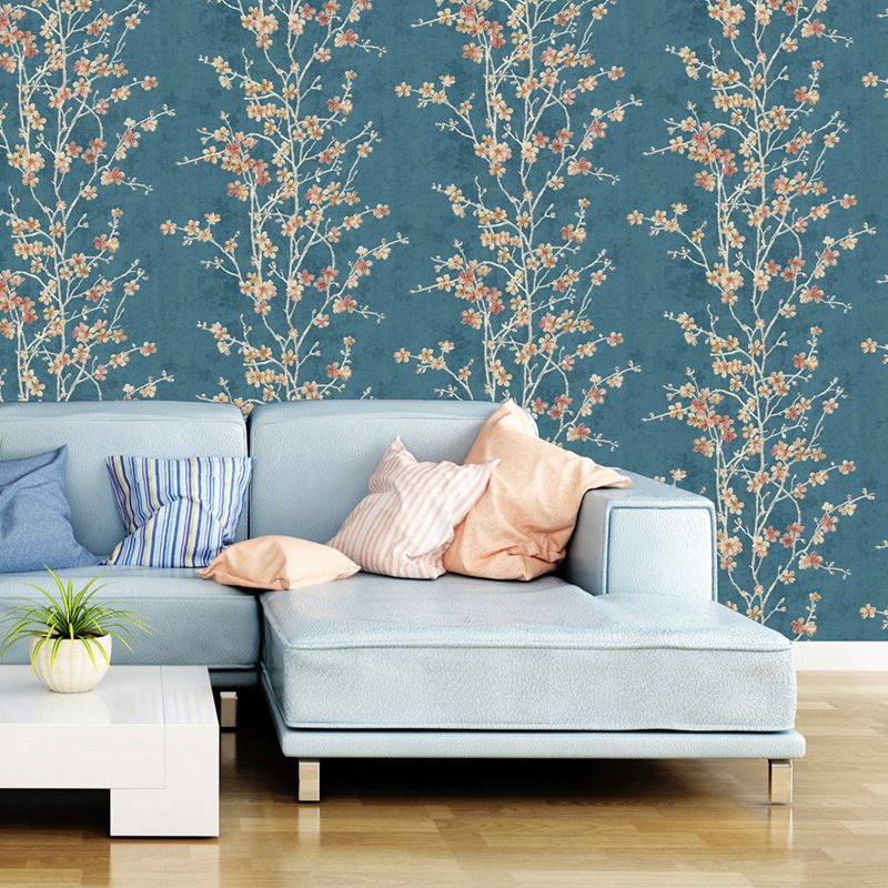 Romantic Cherry Blossom Wallpaper Roll for Accent Wall, Beige-Blue, 33' L x 20.5" W