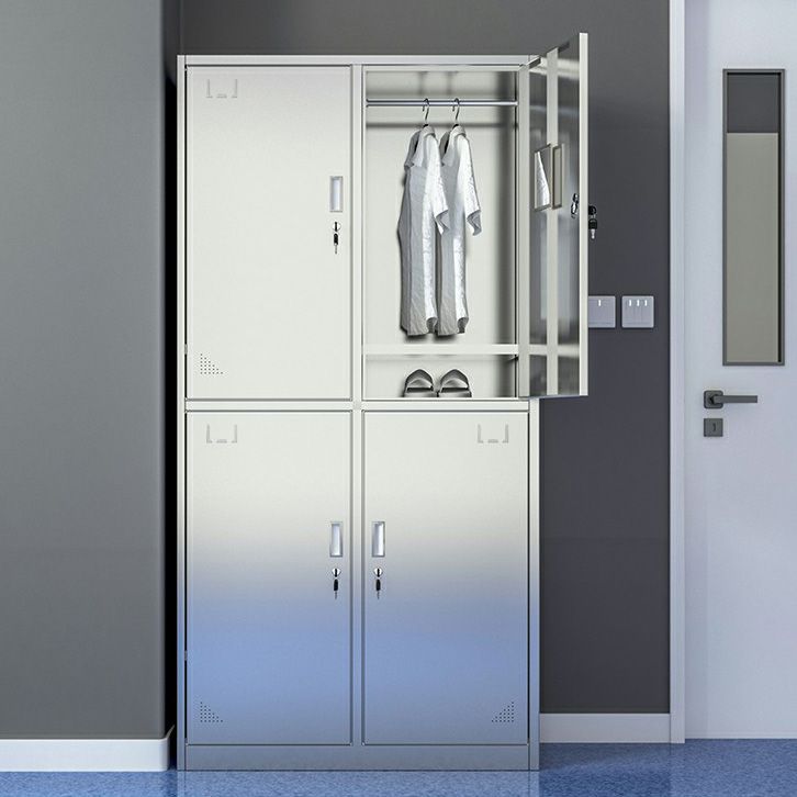 Silver Storage Cabinet with Hinged Doors Contemporary Steel Indoor Cabinet