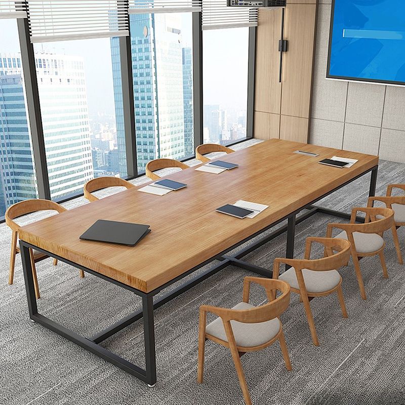 Cable Management Industrial Rectangular Writing Desk Natural Office Desk with Metal Legs