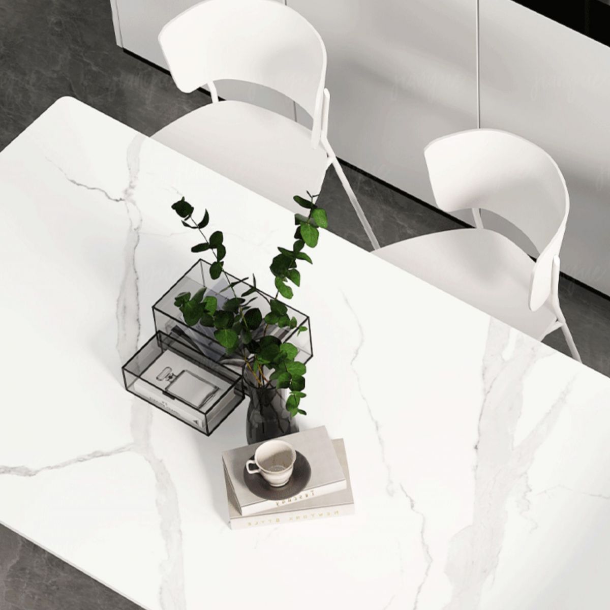 Modern Sintered Stone Dining Table Double Pedestal Table with Acrylic Base for Home